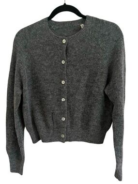 Doen Heather Gray Petra Alpaca Merino Wool Blend Crewneck Button Cardigan Size S